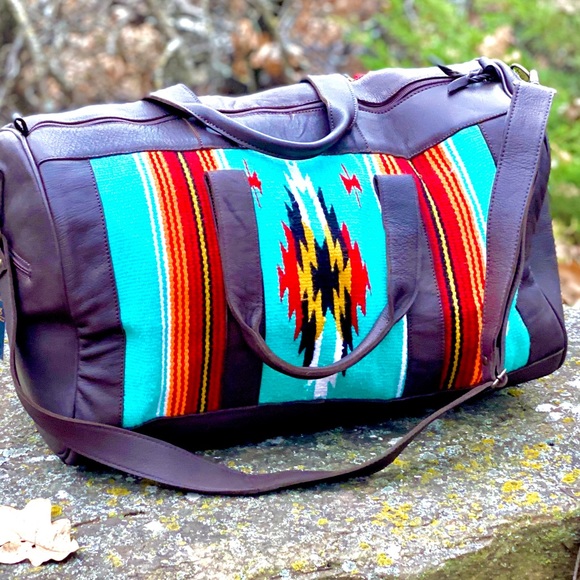 Leather Aztec Wool Saddleblanket Duffel - Picture 2 of 8
